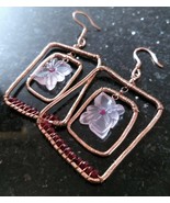 Natural Rose Quartz Carving and Ruby Beads Statement Earrings  - $130.00