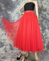 Women Red Long Tulle Skirt High Waist Tulle Skirt with Pockets Tulle Party Skirt image 4
