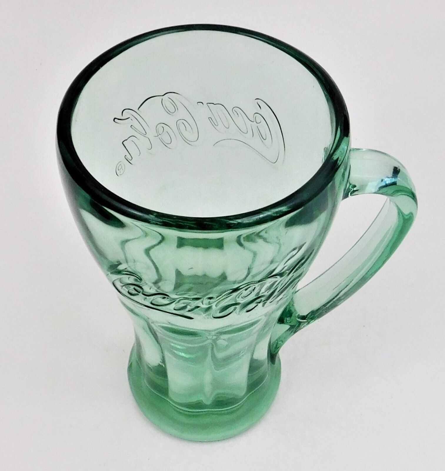 Vintage Libbey Coca Cola Coke Glass Mug With Handle Thick Green Heavy Glass  