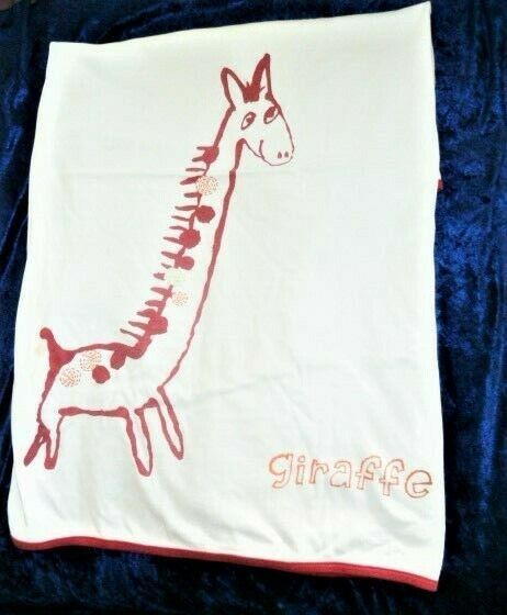 Baby Gap White Red Orange Giraffe Stripe Cotton Blanket Infant Vintage early 00s - $59.39
