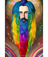 Guru Rainbow hair beard man art digital painting printable wall art download  - $3.99