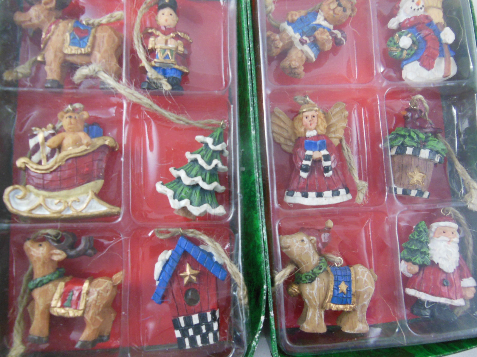 Set of 12 Mini small 1.75" 1 3/4" - 2" Resin Christmas Ornaments New in Boxes - $19.79