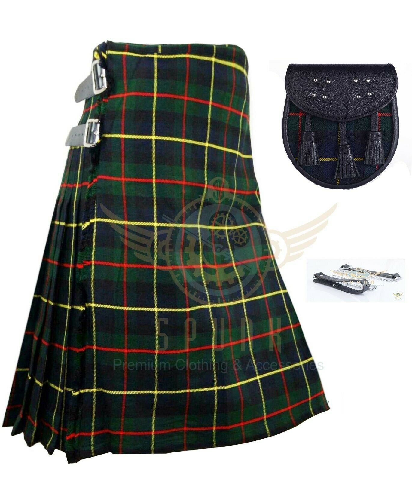 Men's Scottish Macleod of Hariss 8 Yard KILT 13 Oz Tartan Kilt Sporran ...