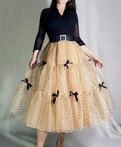 CHAMPAGNE Polka Dot Tulle Skirt Romantic Layered Dotted Tulle Skirt Plus Size