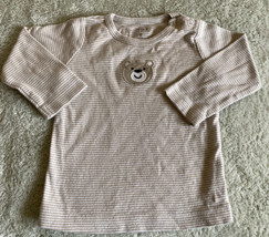 Carters Boys Brown White Striped Teddy Beat Long Sleeve Shirt 9 Months - $2.94
