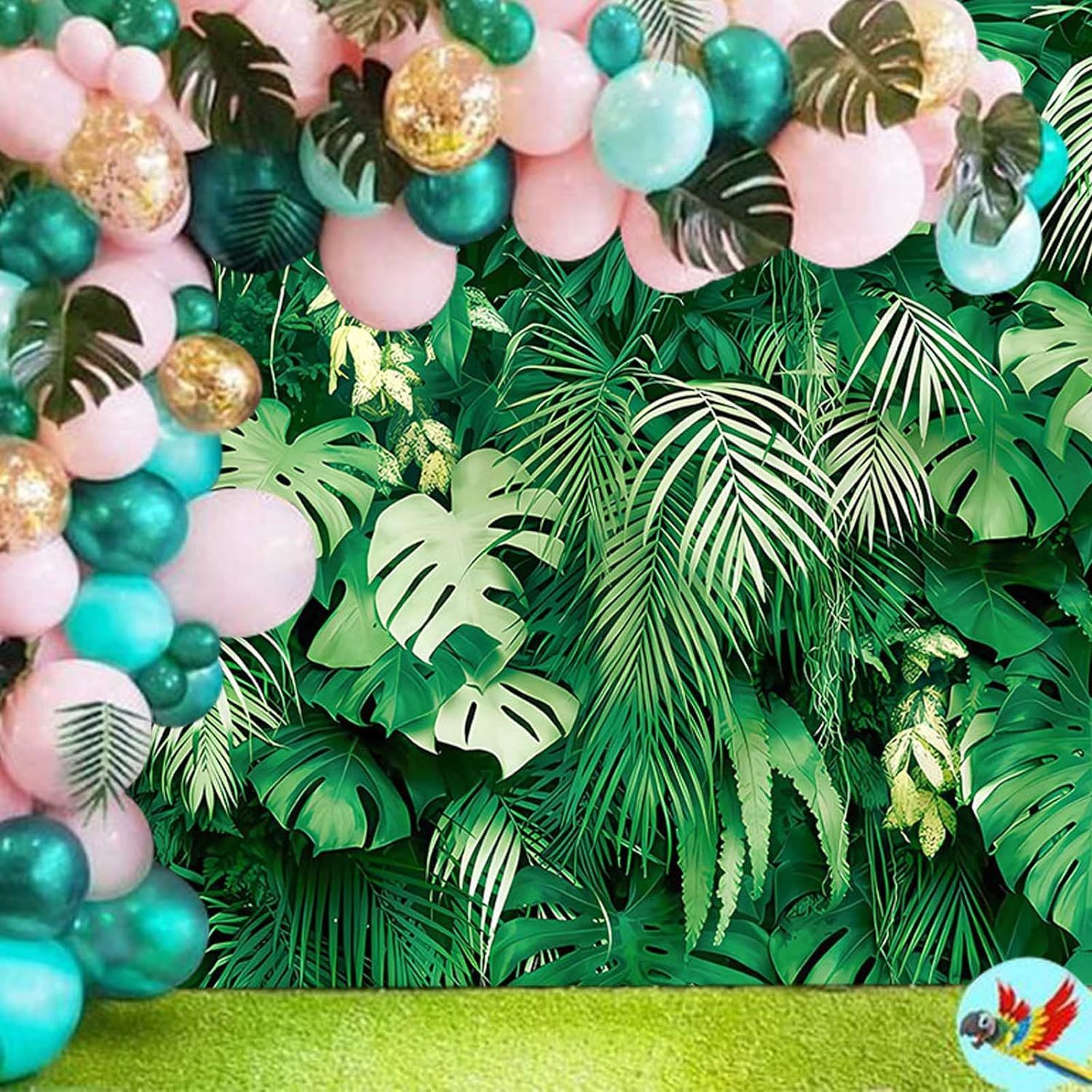 72x60in Jungle Safari Plants Photo Background for Hawaiian Luau Party Green Trop