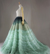 Sage Green Tiered Maxi Tulle Skirt Wedding Bridal Skirt Outfit Evening Skirts image 9