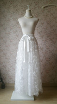 Embroidery White Lace Tulle Maxi Skirt Alternative Wedding Party Skirt Plus