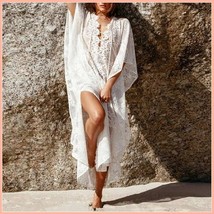 Bohemian Style Crochet Flower Lace Flirt Shirt Long Cover Up Beach Tunic 