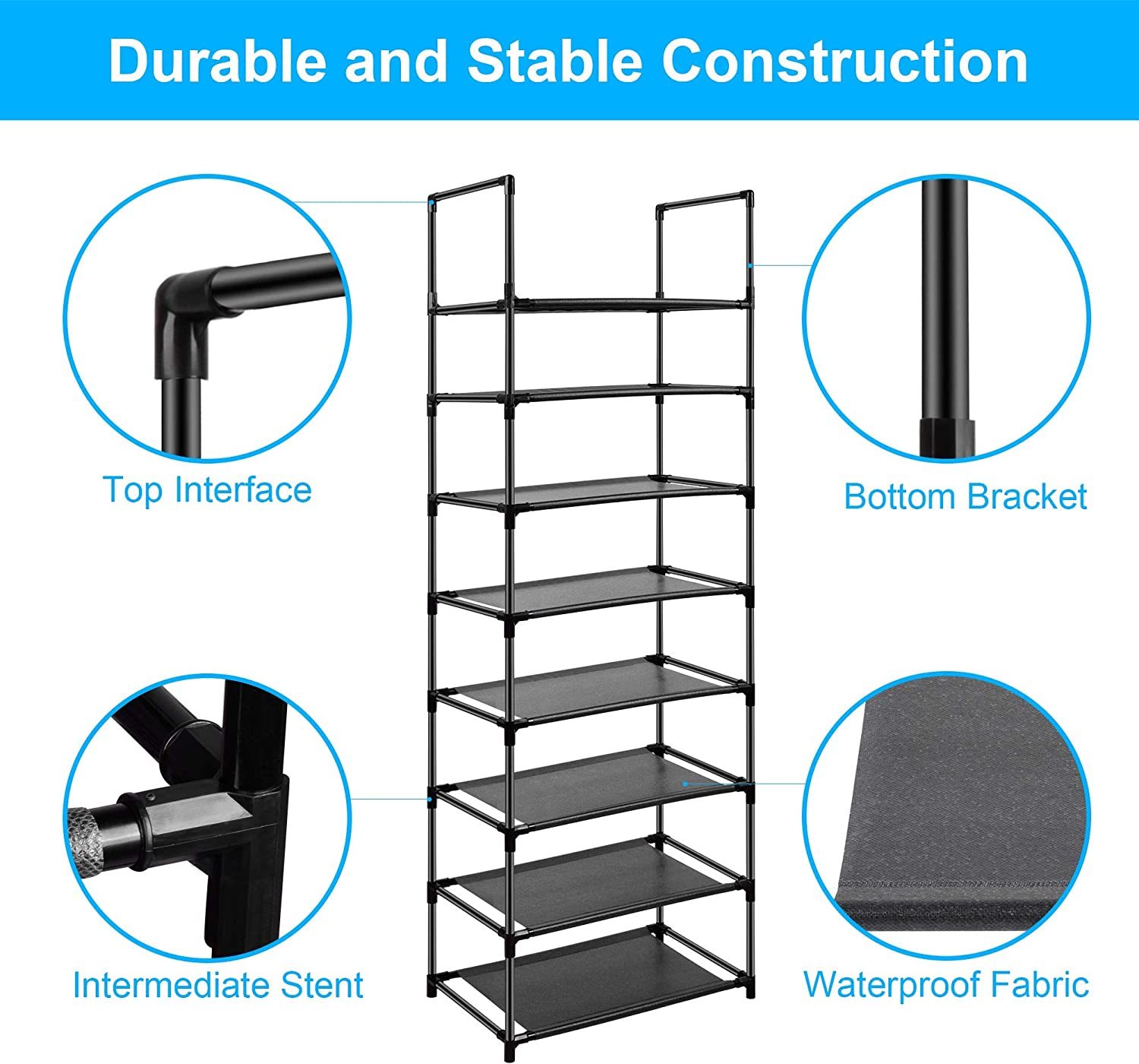 SONGMICS Shoe Rack 8-Tier Holds 32-40 Pairs Shoe Organizer Metal