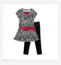NWT Girls 4 Black White Pink Panne Velvet Animal Zebra Dress Legging Out... - $19.99