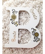 Altered Wall Art - White Wood &quot;B&quot; Letter Initial Create Bronte Gold Blac... - $8.99
