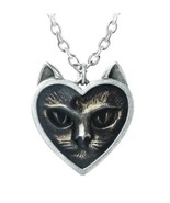 Alchemy Gothic Love Heart Shaped Cat Face Fine English Pewter Pendant Ki... - $24.95