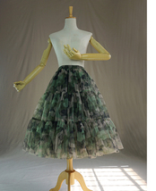 Women Knee Length Puffy Tulle Skirt Army Pattern Layered Tulle Skirt A-line Plus image 3