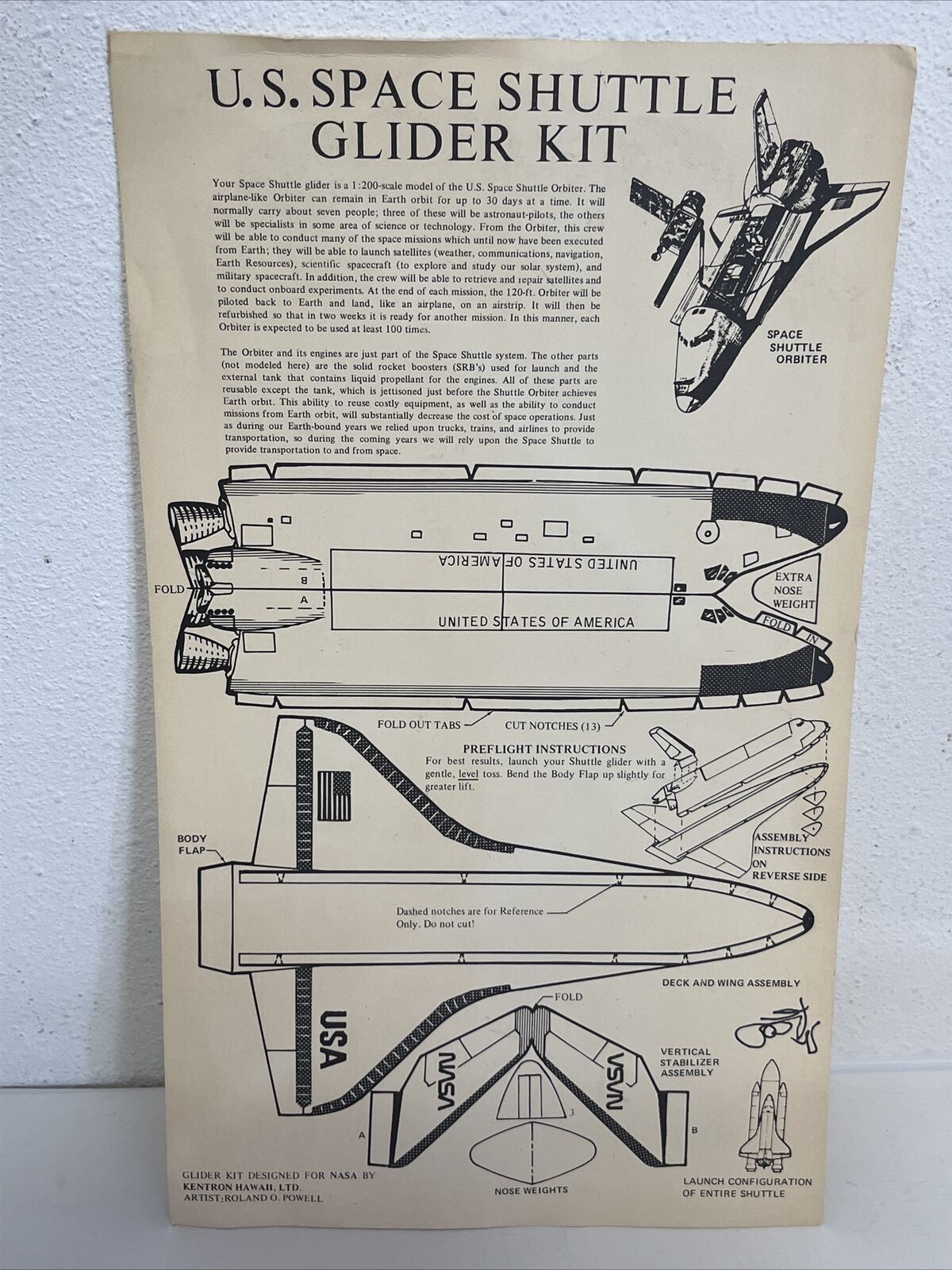 1978 U.S. Space Shuttle Glider Kit Nasa Space Shuttles
