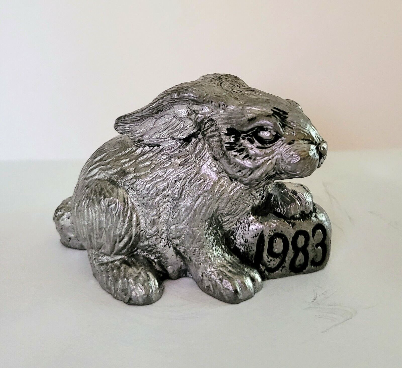 Vintage Michael Ricker Pewter Bunny Rabbit Figurine Dated/Signed Rock 1983 #2977 - $19.99