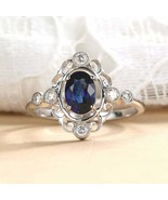 2Ct Oval Cut Blue Sapphire Engagement Ring Vintage 14K White Gold Finish - $113.60