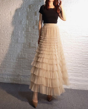 Champagne Layered Tulle Skirt Outfit Long Tiered Tulle Skirt Custom Plus Size image 2
