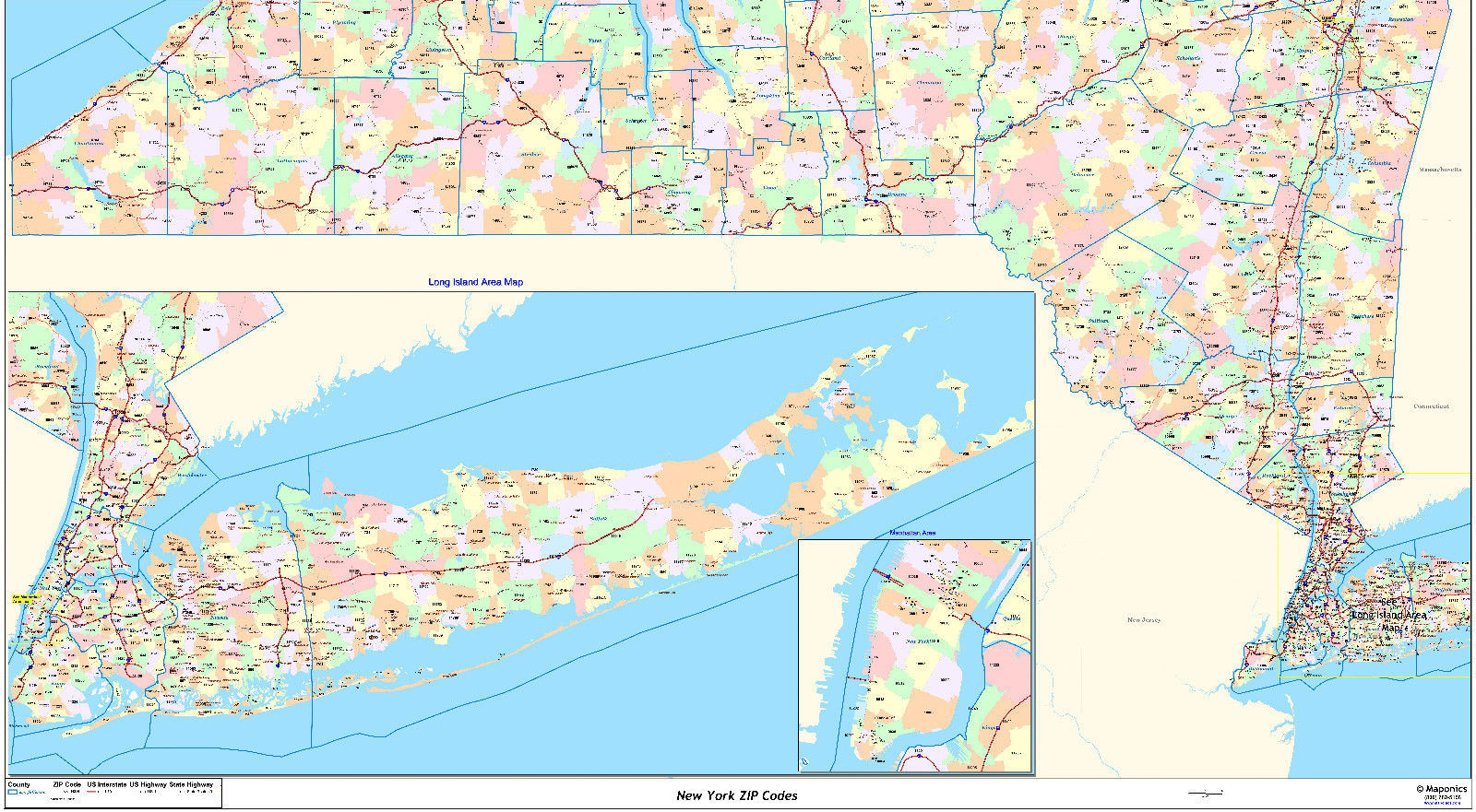 New York State Zipcode Laminated Wall Map Us 7919