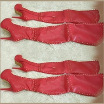  Italian Thigh High Soft Leather Panel Rivets Spike Stiletto Heel Platform Boots image 3