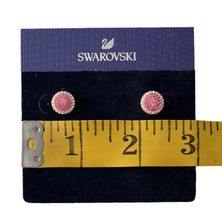 New Box Swarovski Birthstone Stud Earrings Round Cut October Pink Rhodium Plated image 5