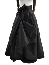 BLACK Pleated Taffeta Skirt Black A-line Party Skirt Wedding Guest Maxi Skirt