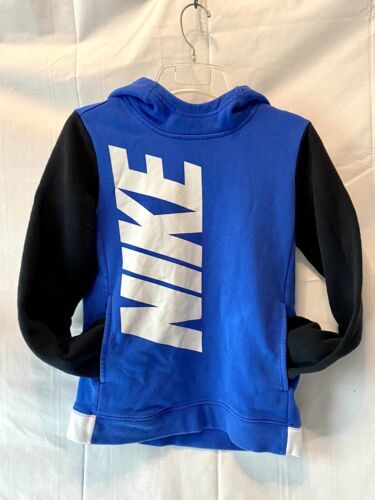Vintage Nike Hoodie Blue Black Big Logo Youth Size Large Small Hole On Sleeve - $15.00