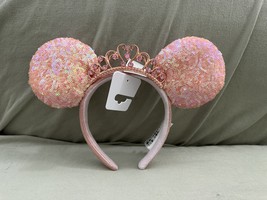 Disney Parks Authentic Princess Crown Pink Sequin Minnie Mouse Ears Headband image 1