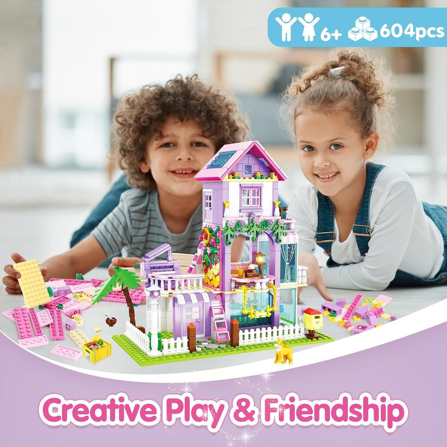 PUSITI Girls Building Blocks Dream House Toys 573 Pieces Seaside Beach  Villa Friends Building Set Educational Holiday Cottage Construction Bricks  Toys