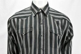 Vtg Panhandle Slim Black Gray Striped Western Snap Shirt Rockabilly 17.5 35 XL - $39.55