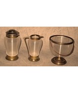 Vintage Art Deco Fine Ribbed Glass and Brass Cream &amp; Sugar Dishes Set of 3 - $43.56