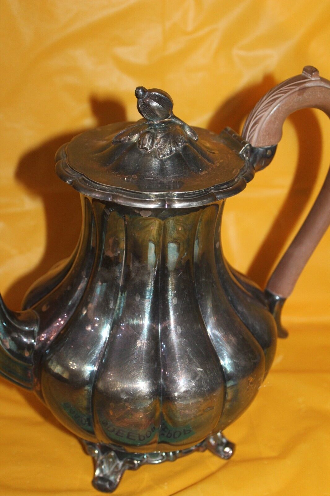 Antique Old English Melon Community Plate Silver Metal Teapot Tea