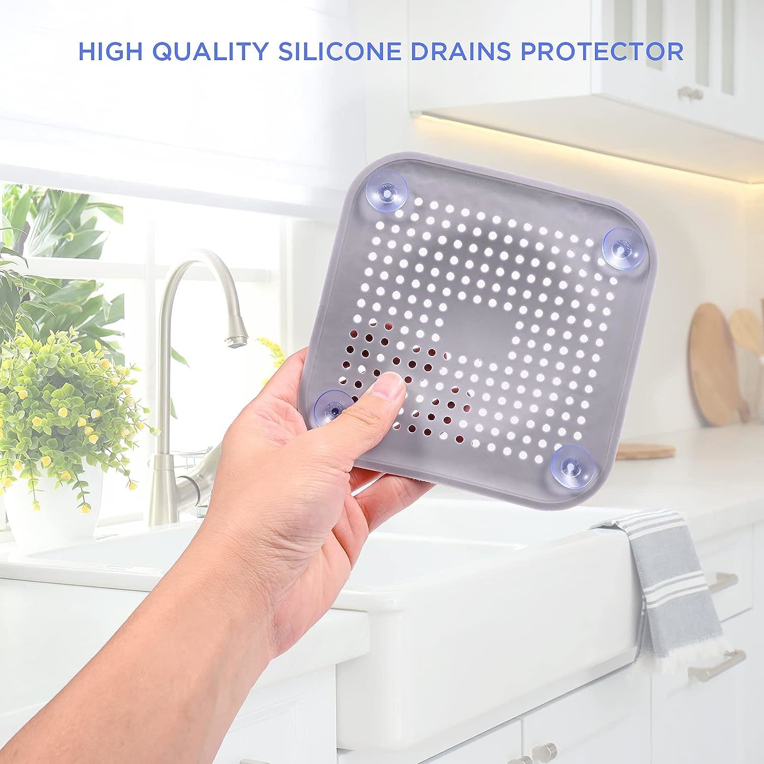 Square Drain Cover for Shower 5.7-inch TPR Drain Hair Catcher Flat Silicone  Plug for Bathroom and Kitchen Grey/White Filter Shower Drain Protection Flat  Strainer Stopper with Suction Cups (Grey) 