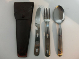 Vtg Boy Scouts BSA Utensils Silverware Knife Fork Spoon Nesting Kit Set  (A4)