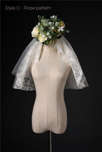 Ivory Shoulder Length Wedding Bridal Veils Layer Floral Lace Tulle Bridal Veils  image 14