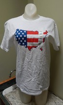 4th Of July T-Shirt Hybrid S/P/CH White USA Map Patriotic 100% Cotton 161L - $7.49