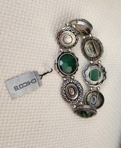 NWT Chico&#39;s Stretch Bracelet Silver Tone with Faux Assorted Green Stones... - $19.95