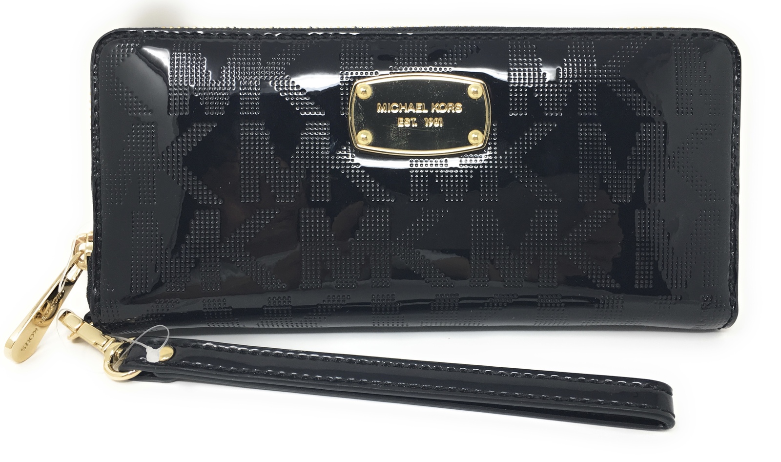 Michael Kors glossy faux leather wristlet for women Brown & Leather