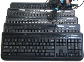 Lot of 5 Microsoft 600 1576 USB Wired Desktop PC Computer Black Keyboard - $49.99