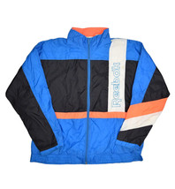 Vintage Reebok Windbreaker Jacket Mens L Color Block Spell Out Track War... - $23.80