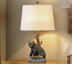 Black Bear Table Lamp 25" High with Shade and Tree Trunk Country Cottage Nature image 2