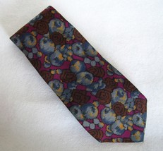 Andrea Fezza Neck Tie 100% Silk Floral Abstract Menswear Blue Burgundy B... - $24.00