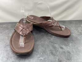 Johnston & Murphy Mens Shoes Brown 11M Woven Leather Toe Thong Casual Sandals - $29.52
