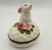 Vintage Weiss Avon Porcelain 4.5" Trinket Box Hand Painted Bunny Egg Basket 1982 - $9.89