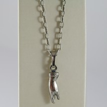 925 BURNISHED SILVER HAND HORNS NECKLACE PENDANT WITH OVAL CHAIN MADE IN... - $48.51