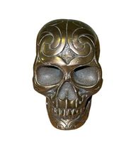 Copper/Brass Tone Metal Skull Paperweight Figure Artwork Sculpted Detail image 3