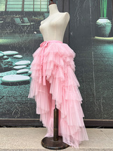 Women PINK High Low Layered Tulle Skirt Holiday Outfit Hi-lo Tiered Tulle Skirts