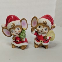 Pair Of Homco Hand Painted Santa Claus Mice Ceramic Vintage Tree Gifts #... - $18.69