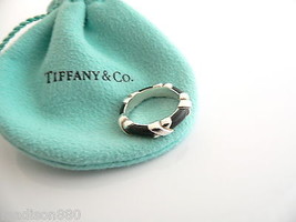 Tiffany &amp; Co Silver Black Enamel Signature X Stacking Ring Band Sz 5.5 G... - $498.00