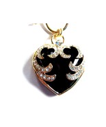 Black Heart Pendant With Clear Stones On 18&quot; Gold Tone Chain New with Tag - $19.75